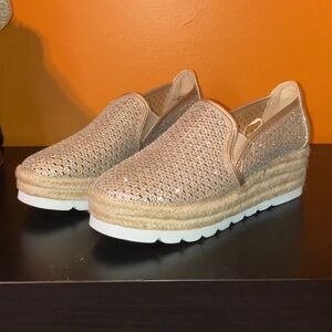Women's Gold Slip-On Espadrille Wedge Shoes